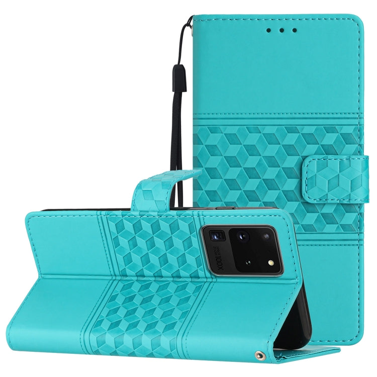 Custodia per telefono in pelle con effetto pelle goffrata a diamante con cordino, For Samsung Galaxy S20+, For Samsung Galaxy S20 Ultra, For Samsung Galaxy S21 5G, For Samsung Galaxy S21 FE 5G