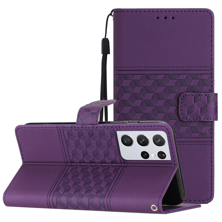 Custodia per telefono in pelle con effetto pelle goffrata a diamante con cordino, For Samsung Galaxy S21+ 5G, For Samsung Galaxy S21 Ultra 5G, For Samsung Galaxy S22 5G, For Samsung Galaxy S22+ 5G