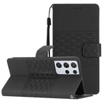 Custodia per telefono in pelle con effetto pelle goffrata a diamante con cordino, For Samsung Galaxy S21+ 5G, For Samsung Galaxy S21 Ultra 5G, For Samsung Galaxy S22 5G, For Samsung Galaxy S22+ 5G