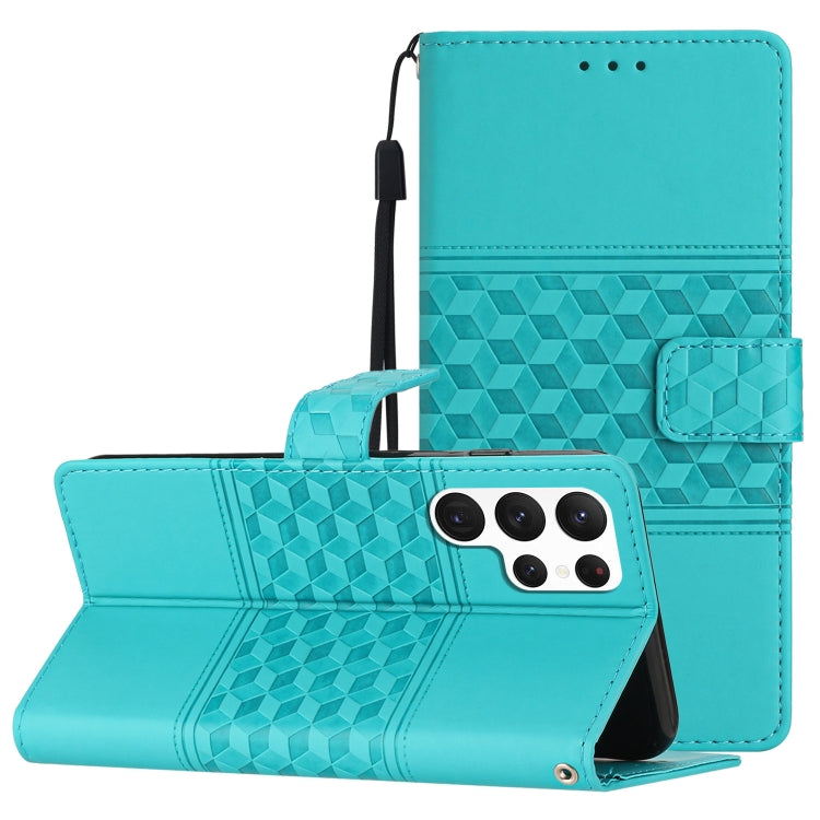 Custodia per telefono in pelle con effetto pelle goffrata a diamante con cordino, For Samsung Galaxy S22 Ultra 5G, For Samsung Galaxy S23 5G, For Samsung Galaxy S23+ 5G, For Samsung Galaxy S23 Ultra 5G