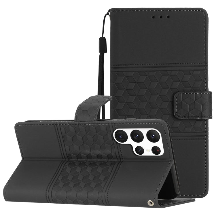 Custodia per telefono in pelle con effetto pelle goffrata a diamante con cordino, For Samsung Galaxy S22 Ultra 5G, For Samsung Galaxy S23 5G, For Samsung Galaxy S23+ 5G, For Samsung Galaxy S23 Ultra 5G