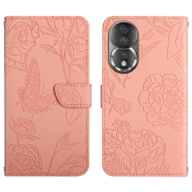 HT03 Cassa del telefono di cuoio di vibrazione impressa farfalla di sensibilità della pelle, For Honor 80, For Honor 80 Pro, For Honor 80 SE, For Motorola Moto G Play 2023