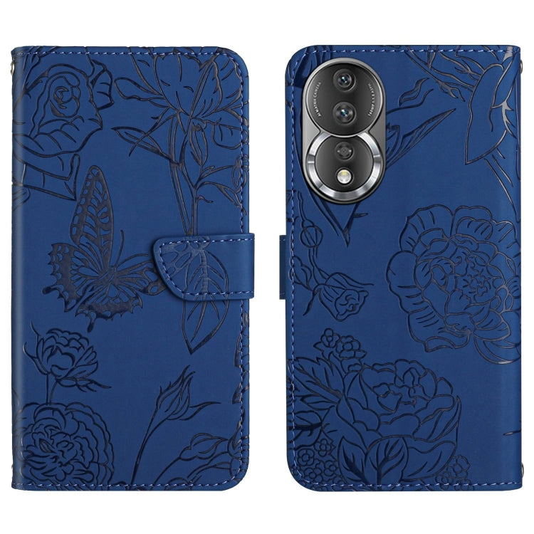 HT03 Cassa del telefono di cuoio di vibrazione impressa farfalla di sensibilità della pelle, For Honor 80, For Honor 80 Pro, For Honor 80 SE, For Motorola Moto G Play 2023