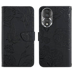 HT03 Cassa del telefono di cuoio di vibrazione impressa farfalla di sensibilità della pelle, For Honor 80, For Honor 80 Pro, For Honor 80 SE, For Motorola Moto G Play 2023