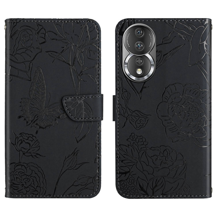 HT03 Cassa del telefono di cuoio di vibrazione impressa farfalla di sensibilità della pelle, For Honor 80, For Honor 80 Pro, For Honor 80 SE, For Motorola Moto G Play 2023