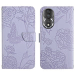HT03 Cassa del telefono di cuoio di vibrazione impressa farfalla di sensibilità della pelle, For Honor 80, For Honor 80 Pro, For Honor 80 SE, For Motorola Moto G Play 2023