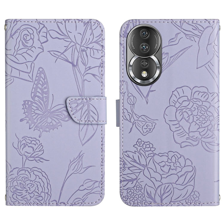 HT03 Cassa del telefono di cuoio di vibrazione impressa farfalla di sensibilità della pelle, For Honor 80, For Honor 80 Pro, For Honor 80 SE, For Motorola Moto G Play 2023
