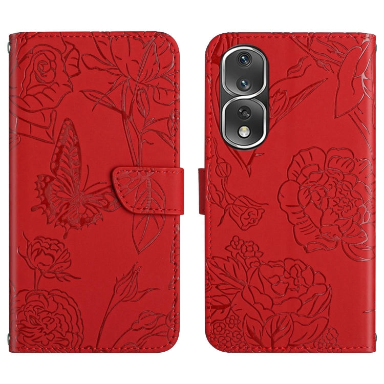 HT03 Cassa del telefono di cuoio di vibrazione impressa farfalla di sensibilità della pelle, For Honor 80, For Honor 80 Pro, For Honor 80 SE, For Motorola Moto G Play 2023