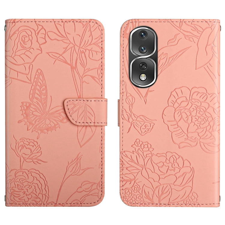 HT03 Cassa del telefono di cuoio di vibrazione impressa farfalla di sensibilità della pelle, For Honor 80, For Honor 80 Pro, For Honor 80 SE, For Motorola Moto G Play 2023