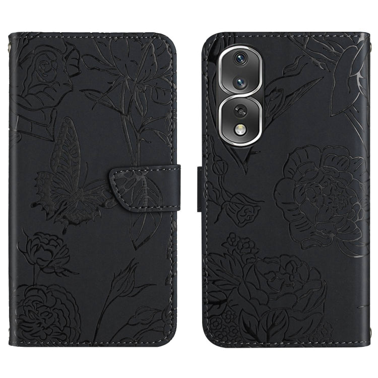 HT03 Cassa del telefono di cuoio di vibrazione impressa farfalla di sensibilità della pelle, For Honor 80, For Honor 80 Pro, For Honor 80 SE, For Motorola Moto G Play 2023