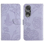 HT03 Cassa del telefono di cuoio di vibrazione impressa farfalla di sensibilità della pelle, For Honor 80, For Honor 80 Pro, For Honor 80 SE, For Motorola Moto G Play 2023