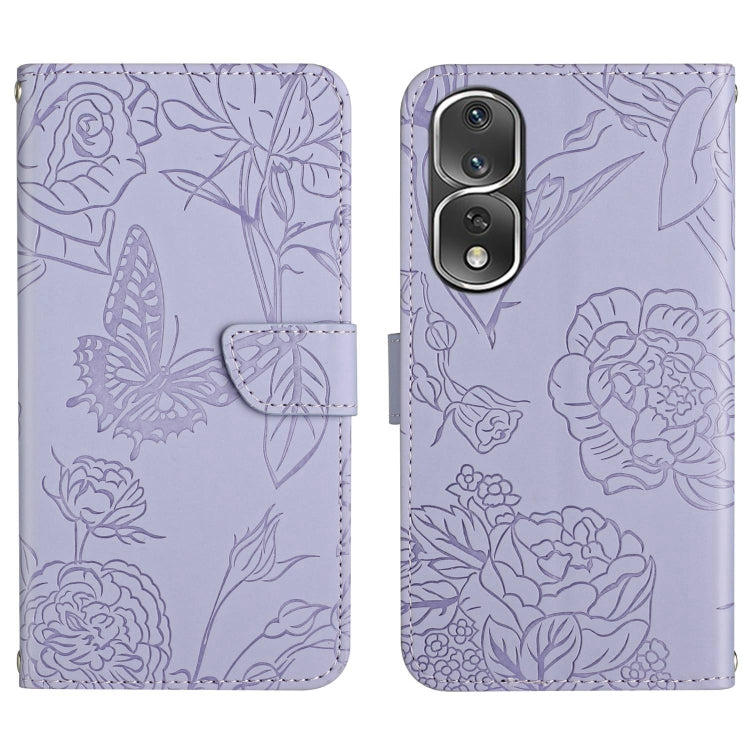 HT03 Cassa del telefono di cuoio di vibrazione impressa farfalla di sensibilità della pelle, For Honor 80, For Honor 80 Pro, For Honor 80 SE, For Motorola Moto G Play 2023