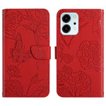 HT03 Cassa del telefono di cuoio di vibrazione impressa farfalla di sensibilità della pelle, For Honor 80, For Honor 80 Pro, For Honor 80 SE, For Motorola Moto G Play 2023