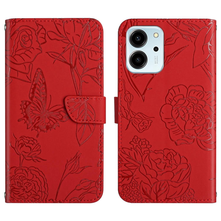 HT03 Cassa del telefono di cuoio di vibrazione impressa farfalla di sensibilità della pelle, For Honor 80, For Honor 80 Pro, For Honor 80 SE, For Motorola Moto G Play 2023