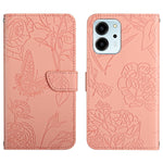 HT03 Cassa del telefono di cuoio di vibrazione impressa farfalla di sensibilità della pelle, For Honor 80, For Honor 80 Pro, For Honor 80 SE, For Motorola Moto G Play 2023
