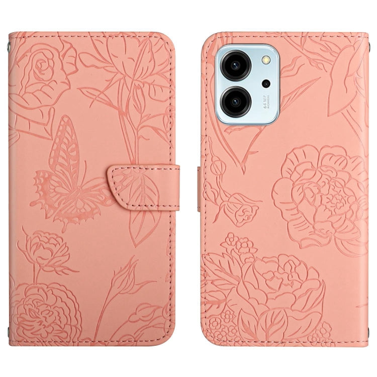 HT03 Cassa del telefono di cuoio di vibrazione impressa farfalla di sensibilità della pelle, For Honor 80, For Honor 80 Pro, For Honor 80 SE, For Motorola Moto G Play 2023