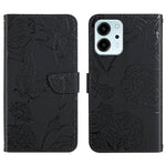 HT03 Cassa del telefono di cuoio di vibrazione impressa farfalla di sensibilità della pelle, For Honor 80, For Honor 80 Pro, For Honor 80 SE, For Motorola Moto G Play 2023