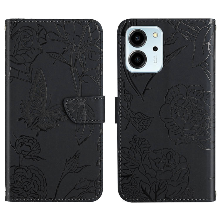 HT03 Cassa del telefono di cuoio di vibrazione impressa farfalla di sensibilità della pelle, For Honor 80, For Honor 80 Pro, For Honor 80 SE, For Motorola Moto G Play 2023