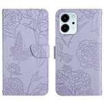 HT03 Cassa del telefono di cuoio di vibrazione impressa farfalla di sensibilità della pelle, For Honor 80, For Honor 80 Pro, For Honor 80 SE, For Motorola Moto G Play 2023