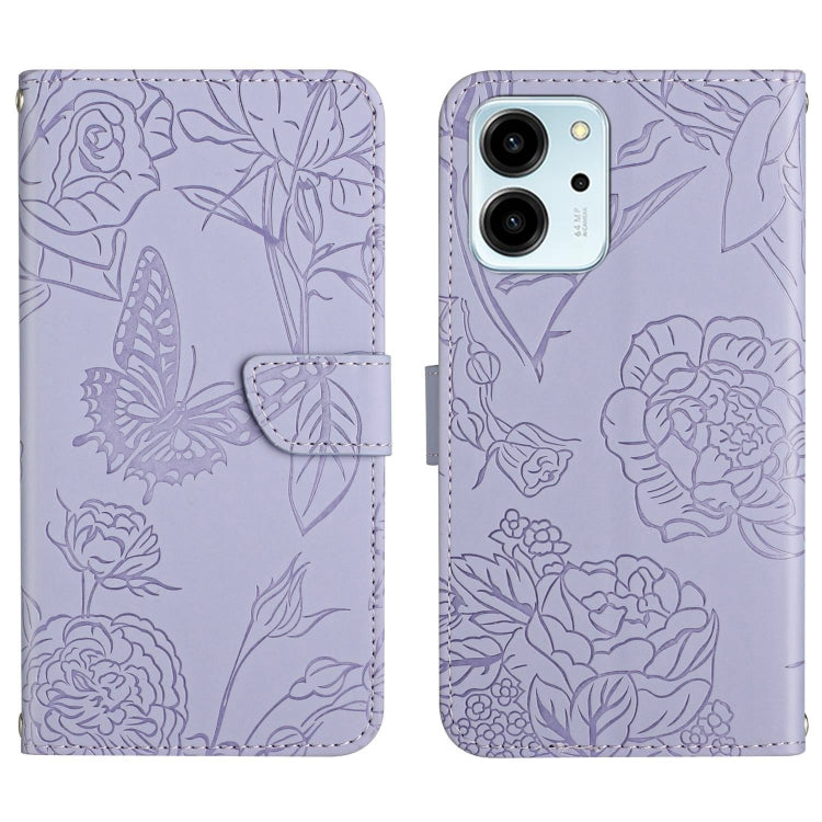 HT03 Cassa del telefono di cuoio di vibrazione impressa farfalla di sensibilità della pelle, For Honor 80, For Honor 80 Pro, For Honor 80 SE, For Motorola Moto G Play 2023