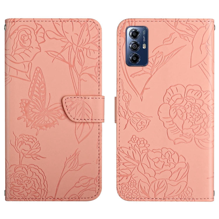 HT03 Cassa del telefono di cuoio di vibrazione impressa farfalla di sensibilità della pelle, For Honor 80, For Honor 80 Pro, For Honor 80 SE, For Motorola Moto G Play 2023