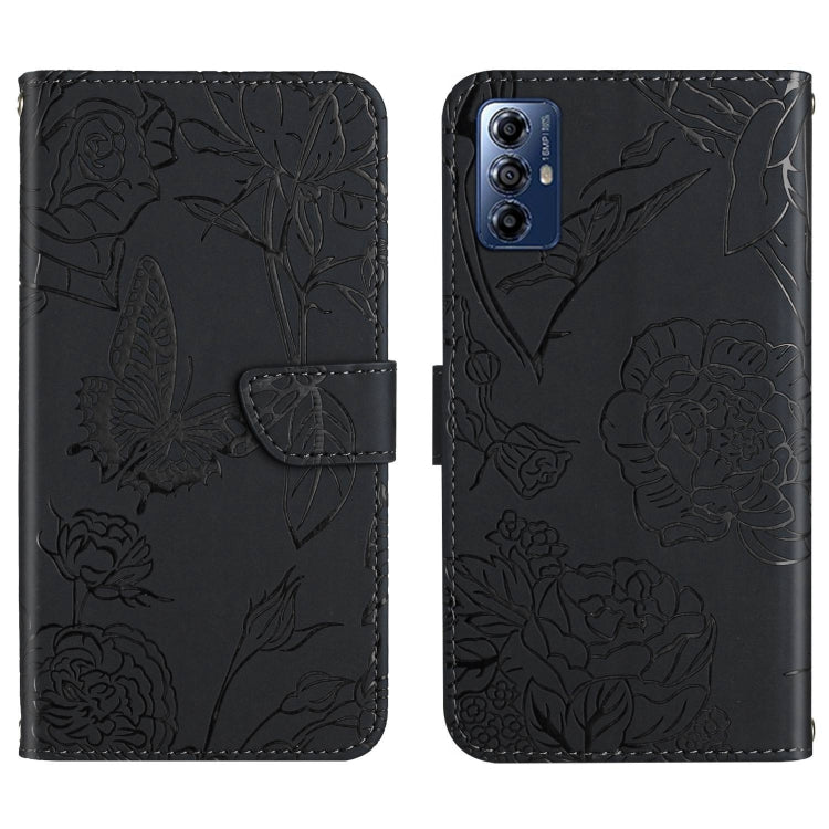 HT03 Cassa del telefono di cuoio di vibrazione impressa farfalla di sensibilità della pelle, For Honor 80, For Honor 80 Pro, For Honor 80 SE, For Motorola Moto G Play 2023
