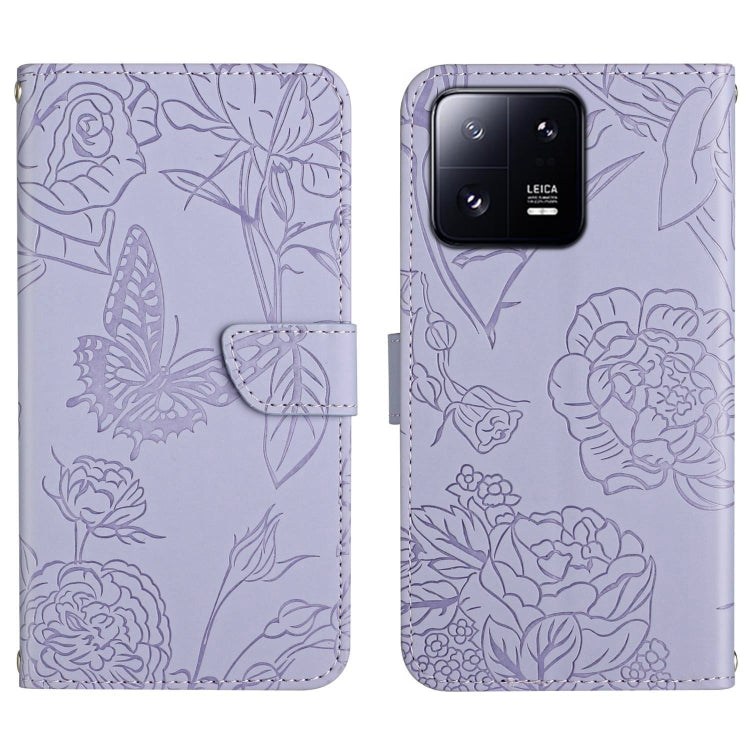 HT03 Cassa del telefono di cuoio di vibrazione impressa farfalla di sensibilità della pelle, For Nokia X30, For OPPO Reno9 / Reno9 Pro, For OPPO Reno9 Pro+, For Xiaomi 13