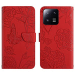 HT03 Cassa del telefono di cuoio di vibrazione impressa farfalla di sensibilità della pelle, For Xiaomi 13 Pro, For Samsung Galaxy A34 5G