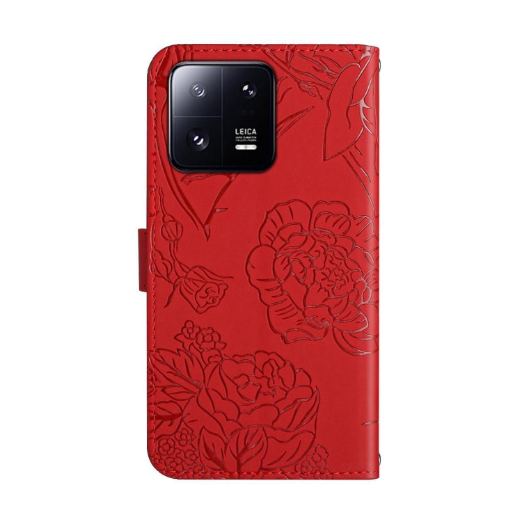HT03 Cassa del telefono di cuoio di vibrazione impressa farfalla di sensibilità della pelle, For Xiaomi 13 Pro, For Samsung Galaxy A34 5G
