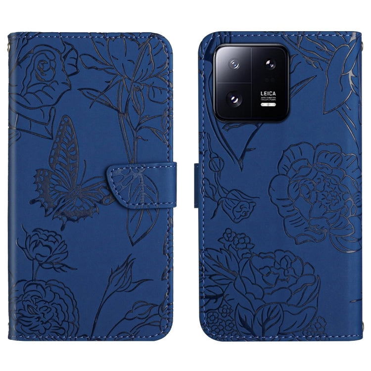 HT03 Cassa del telefono di cuoio di vibrazione impressa farfalla di sensibilità della pelle, For Xiaomi 13 Pro, For Samsung Galaxy A34 5G
