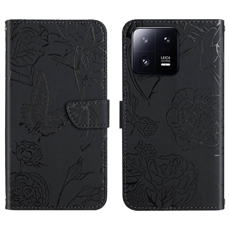 HT03 Cassa del telefono di cuoio di vibrazione impressa farfalla di sensibilità della pelle, For Xiaomi 13 Pro, For Samsung Galaxy A34 5G