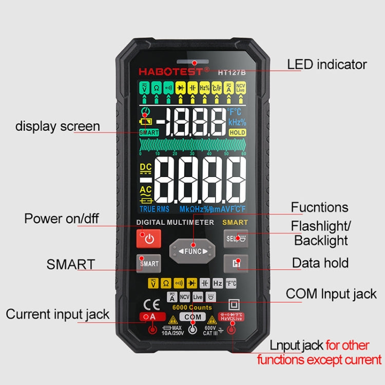 Multimetro digitale HABOTEST HTI27B con copertura in silicone