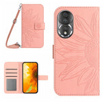HT04 Skin Feel Sun Flower Custodia in pelle con flip in rilievo con cordino, For Honor 80, For Honor 80 Pro