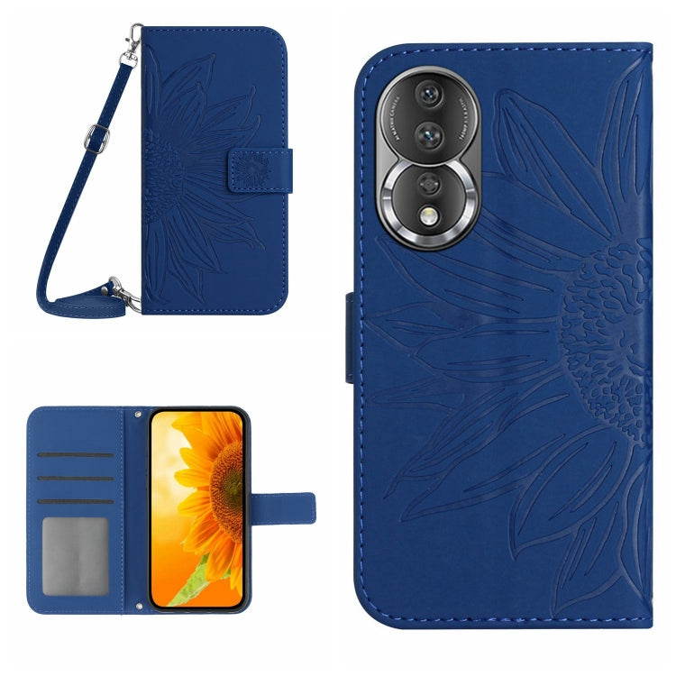 HT04 Skin Feel Sun Flower Custodia in pelle con flip in rilievo con cordino, For Honor 80, For Honor 80 Pro