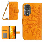 HT04 Skin Feel Sun Flower Custodia in pelle con flip in rilievo con cordino, For Honor 80, For Honor 80 Pro