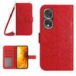 HT04 Skin Feel Sun Flower Custodia in pelle con flip in rilievo con cordino, For Honor 80, For Honor 80 Pro