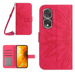 HT04 Skin Feel Sun Flower Custodia in pelle con flip in rilievo con cordino, For Honor 80, For Honor 80 Pro