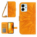 HT04 Skin Feel Sun Flower Custodia in pelle con flip in rilievo con cordino, For Honor 80 SE, For Motorola Moto G Play 2023
