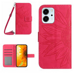 HT04 Skin Feel Sun Flower Custodia in pelle con flip in rilievo con cordino, For Honor 80 SE, For Motorola Moto G Play 2023