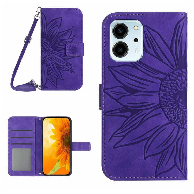 HT04 Skin Feel Sun Flower Custodia in pelle con flip in rilievo con cordino, For Honor 80 SE, For Motorola Moto G Play 2023