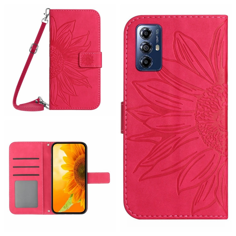 HT04 Skin Feel Sun Flower Custodia in pelle con flip in rilievo con cordino, For Honor 80 SE, For Motorola Moto G Play 2023