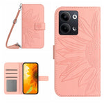 HT04 Skin Feel Sun Flower Custodia in pelle con flip in rilievo con cordino, For OPPO Reno9 / Reno9 Pro, For OPPO Reno9 Pro+