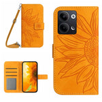 HT04 Skin Feel Sun Flower Custodia in pelle con flip in rilievo con cordino, For OPPO Reno9 / Reno9 Pro, For OPPO Reno9 Pro+