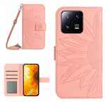 HT04 Skin Feel Sun Flower Custodia in pelle con flip in rilievo con cordino, For Xiaomi 13, For Xiaomi 13 Pro