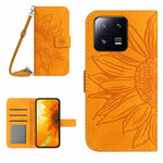 HT04 Skin Feel Sun Flower Custodia in pelle con flip in rilievo con cordino, For Xiaomi 13, For Xiaomi 13 Pro