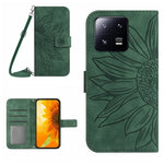 HT04 Skin Feel Sun Flower Custodia in pelle con flip in rilievo con cordino, For Xiaomi 13, For Xiaomi 13 Pro