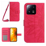 HT04 Skin Feel Sun Flower Custodia in pelle con flip in rilievo con cordino, For Xiaomi 13, For Xiaomi 13 Pro