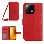 HT04 Skin Feel Sun Flower Custodia in pelle con flip in rilievo con cordino, For Xiaomi 13, For Xiaomi 13 Pro