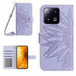 HT04 Skin Feel Sun Flower Custodia in pelle con flip in rilievo con cordino, For Xiaomi 13, For Xiaomi 13 Pro
