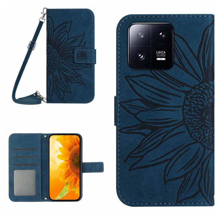 HT04 Skin Feel Sun Flower Custodia in pelle con flip in rilievo con cordino, For Xiaomi 13, For Xiaomi 13 Pro